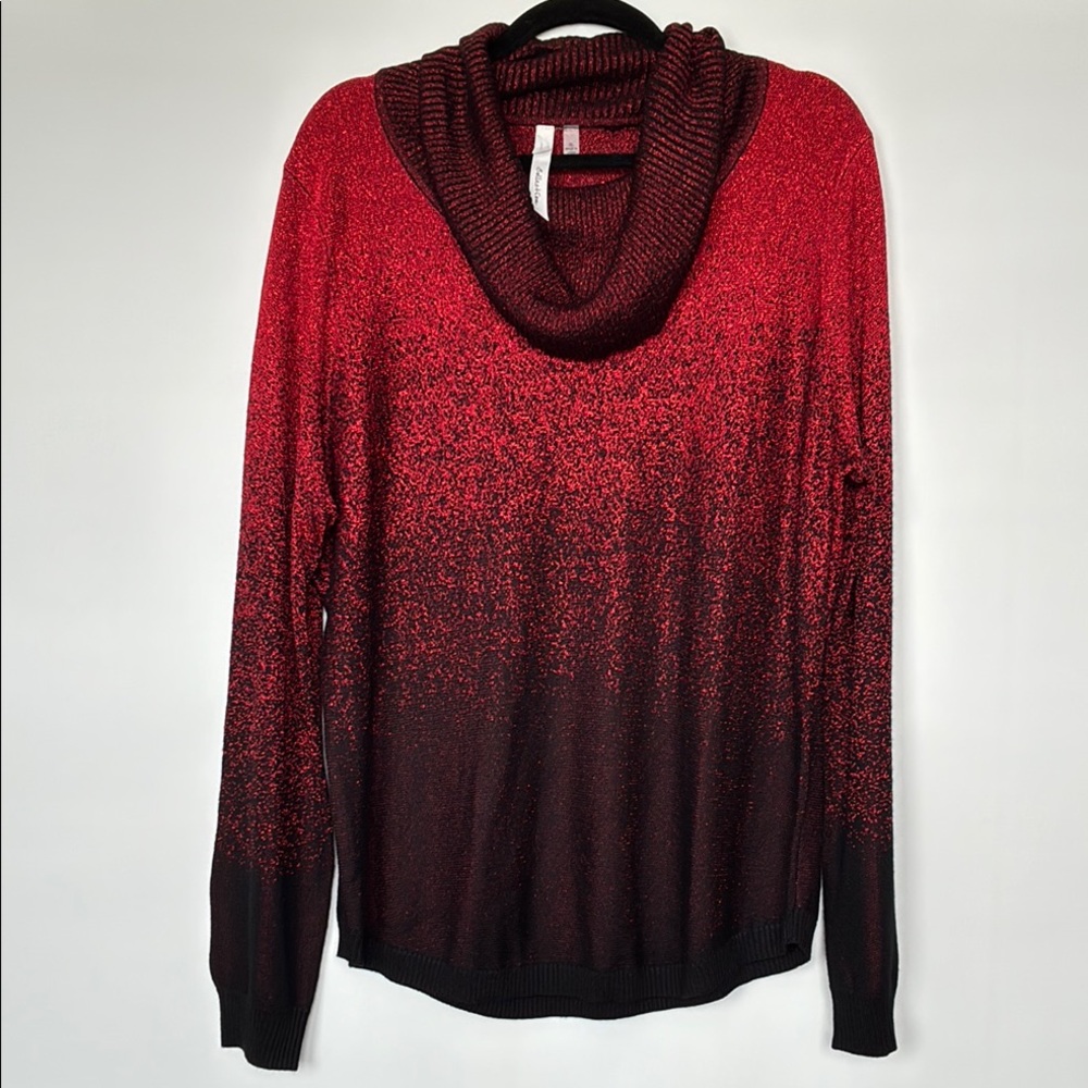 Festive Red and Black Ombre Cowl Neck Sweater by NY Collection